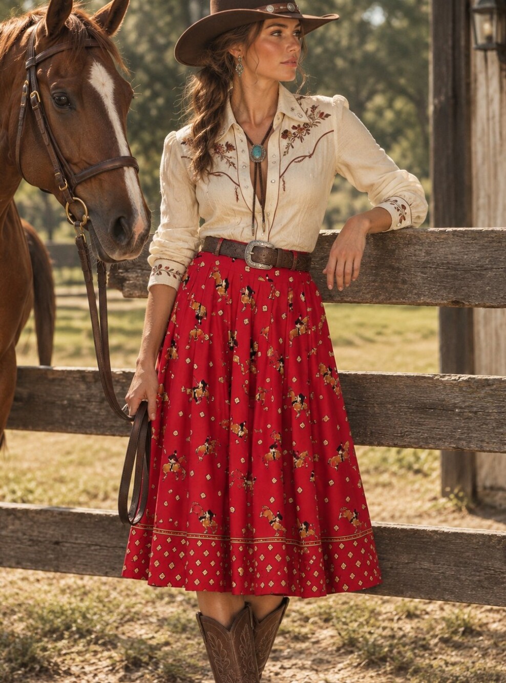 Vintage Chaus Equestrian Horse Print Maxi High Waist A-line Skirt Women 27 Waist